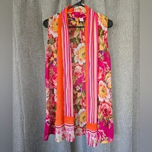 Anu 100% Rayon Sheer Colorful Floral And Striped Vest Shawl Sz Sm